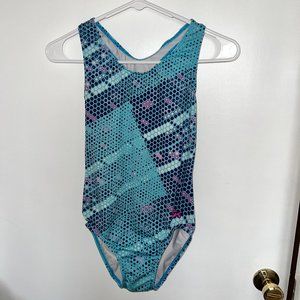 Sublimated Racer back aqua blue matrix leotard - AM